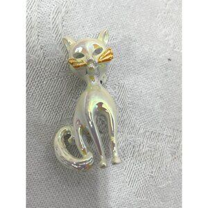 Vintage 80s Enameled Cat Kitten Brooch Pin Gold Tone 1.5" Cute Jewelry
